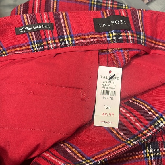 NWT-Talbots Slim Ankle Pants in Cherry Red Mountain Plaid - Picture 9 of 9